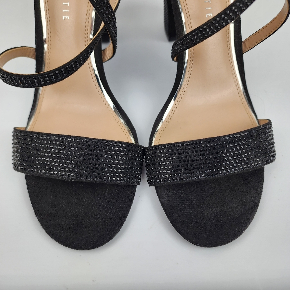 Kelly & Katie Paloona Rhinestones Block Heels Sandals Strappy Pumps Black 9M - Picture 6 of 12